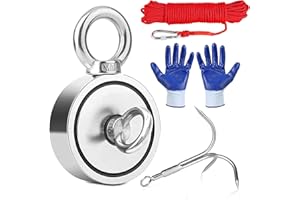 XINGSKY Pesca imantada, N52 de doble cara, imán de neodimio potente, diámetro 67 mm, fuerza de tracción combinada 440 kg, con cuerda y guantes y gancho para pesca con imán, recuperación, salvamento