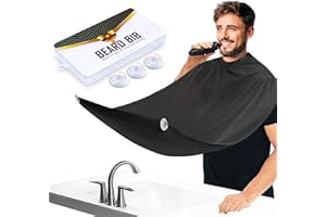 Leaflai Cape de Rasage, Tablier A Barbe Homme étanche avec 3 Ventouses Adhésives, pour le Rasage, Cadeaux pour Hommes, Noir