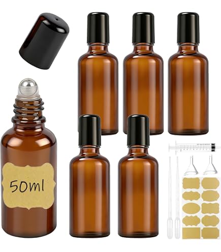 qjuwhua Roll on Flasche Leer 50ml Roll on Ätherische Öle Zubehör 2 Stück Anti-UV Nachfüllbare Rollon Glasflaschen mit Kunststoff-Roller Ball für Ätherische Öle Kosmetika Aromatherapie Parfüm Massage Kosmetik