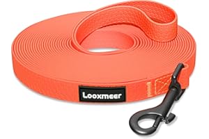 Looxmeer Correa Perro Adiestramiento 3m/ 5m/ 7m/ 10m/ 15m/ 20m/ 25m/ 30m Correa Larga Perro Poliéster, Cuerda Perro Impermeable, para Camping Paseo, Naranja