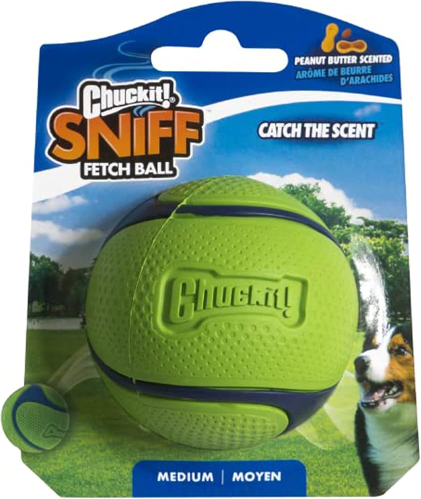 Chuckit! Sniff Ball Köpek Oyuncağı, Dayanıklı Yüksek Sıçrama Fıstık Ezmesi Kokulu Kauçuk Köpek Topu Getirme Oyuncağı, Orta, 1 Paket