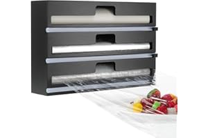 Housolution Porta Pellicola e Alluminio, Dispenser per Pellicola e Alluminio Lunghi 30cm, 3 in 1 Taglia Pellicola e Alluminio con Taglierina da Cucina, Nero