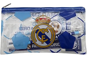 CYPBRANDS Real Madrid Ensemble de Papeterie avec règle, Gomme, Taille-Crayon, Trousse à Crayons Blanc Produit Officiel, Blanc., étui