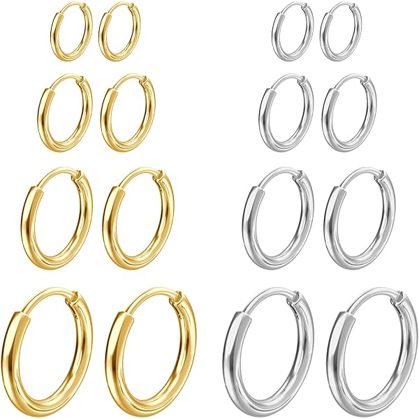 TAIHOBO Orecchini Uomo Cerchio, 10 Paia di Orecchino Uomo Cerchio Anallergici, Orecchini Neri Acciaio Inossidabile Zirconia Cubica Unisex, per Uso Quotidiano e Occasioni Speciali (5/6/8/10/13/14mm