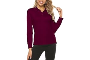 AIRIKE Women's Long Sleeve Polo Shirts Lady-fit Casual Sports Golf Work Tee Tops
