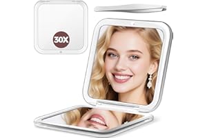 MOMOKUBA Compact Mirror, 30X Magnifying mirror for Purses, Small Makeup Mirror with 1X/30X Magnification, Portable Travel Mirror for Women, White