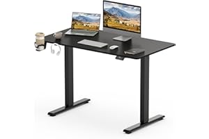 SANODESK Escritorio Elevable Eléctrico 110x60cm con Tablero Entero(con Gancho/Portabotellas), Standing Desk, Escritorio Ajustable en Altura con Tablero, Función de Memoria, para Trabajo/Hogar(Negro)