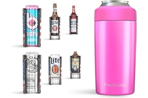 Frost Buddy Universal Can Cooler - Fits all - Stainless Steel Can Cooler for 12 oz & 16 oz Regular or Slim Cans & Bottles - Stainless Steel (NeonPink)