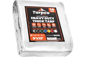Tarpco Safety Lona de protección Lona Impermeable con Ojales, (2.75m X 3.65m, 245 g/m2) 14 Mil, Funda Protectora para Techo, Barco, Muebles, Jardín, Piscina, Coche, Blanco