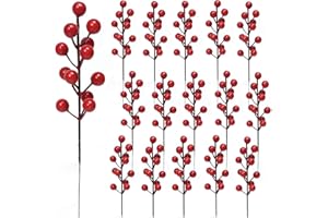 KKSTY 16Pcs Christmas Red Berry Stems, 24cm Artificial Berry Picks Holly Berries Branches for Christmas Tree Decoration Wreath DIY Crafts Holiday Season Winter Home Decor (Red)