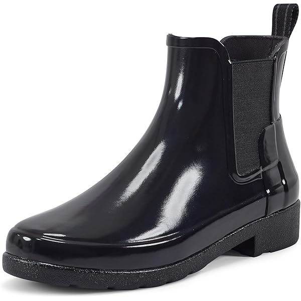 Hunter Women's Refined Gloss Quilt Chelsea Rain Boot, Black, 4 UK