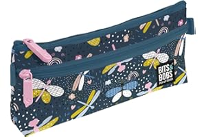 Grafoplás - Estuche Escolar Plano, 2 Bolsillos, 23x10cm, Compartimentos con Cremallera, Tiradores Fácil Apertura, bits & Bobs Pop Up Design