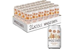 Whole Earth Bibita Frizzante Gassata al gusto Zenzero, Ingredienti Naturali e Biologici, Dolcificata solo Succhi di Frutta presenti nella Ricetta senza Zuccheri Aggiunti, 100% Riciclabile, 24x33cl