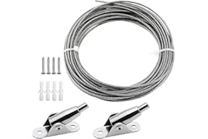 KEUGT Filo Acciaio per Tende,6m Cavo Acciaio per Tende,Cavo di Tensione Della Tenda,Stendibiancheria per Tende,Cavo di Acciaio inossidabile Fune Metallica con 2Clip di Montaggio Per Appendere Cornici,Tenda