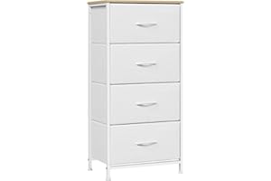 WOLTU Cassettiera, 4 Cassetti in Tessuto, Armadio di Stoccaggio per Camera da Letto Corridoio Soggiorno, Struttura in Acciaio, E1 Piano Legno, Bianco