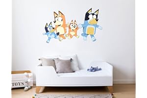 INGENIA HOME Vinilo decorativo adhesivo infantil infantil Familia Bluei perros dibujos animados Bluei Chilli Bingo Bandit – Varias medidas (80_x_50_cm)