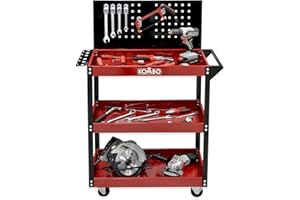 KOMBO - Carrello Portautensili con 3 Ripiani, Pannello Forato 5 Ganci, Ruote Piroettanti e Maniglia – 81x35x110 cm – Portata 150 Kg, Struttura in Acciaio Verniciato Bicolore