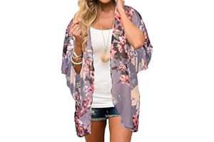 Svanco Mujer Pareos Playa Kaftan Gasa Cárdigan Bohemia Kimono Floral Suelto Bikini Cover Up Elegante Blusa de Playa Pareos y Camisola Traje de baño Coverup Verano