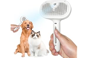 SIHEPETSHOPS Self-Cleaning Cat Brush for Shedding - Removes Static Flying Hair - Works for Long and Short-Haired Pets - 2 in 1 Pet Steam Brush for Cats and Dogs Grooming (White)