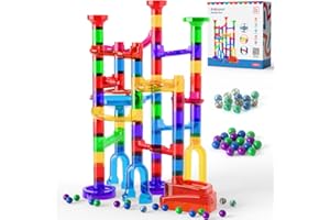 IFOLLOWER Murmelbahn 109 Stück Transparent Bahnelementen und Murmeln STEM Knobelspiele DIY Kugelbahn Logikspiele Doppelspiel Marble Rush für Kinder Jungen Mädchen Spielzeug Geschenk ab 3-12 Jahre