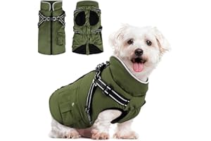 Woiil Hundemantel Winter Warme Hundejacke für mittelgroße Hunde wasserdichter Winterweste atmungsaktiv Hundekleidung Hundepullover mit Geschirrloch Reflektorstreifen Armeegrün M