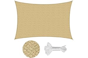 Sekey Sonnensegel 4x5m, Sonnenschutz, Rechteckig HDPE-Kunststoff, Winddicht Wasserdurchlässig UV-beständig Atmungsaktiv Reißfest, für Balkon Garten, mit Ösen und Befestigungsseile, Sand