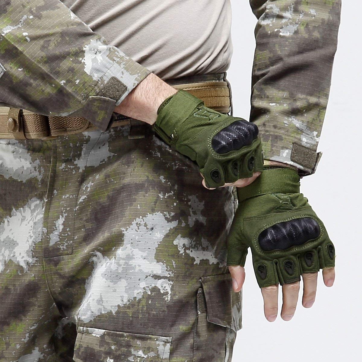 GOCART WITH G LOGO Tactical Military HikingGloves Mountain Biking Camping Fingerless Half Finger Men Women Outdoor Gloves (XL, Green, Camping_and_Hiking) - Image 5