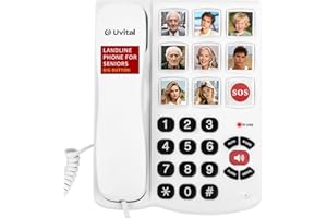Big Button Phone for Elderly, Uvital Landline Phones with Loud Volume for Seniors, Speed Dial House Phone Telephone with Hearing Aid Compatible, Handsfree and Volume Adjustment