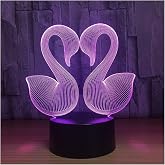 3 Boyutlu &Ccedil;ift Kuğu 3D LED Gece Lambası - 7 Farklı Işık