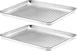 WILDONE Baking Tray Set of 2, Stainless Steel Non Stick Oven Trays, Large Rectangle Baking Sheets for Baking Cooking, Storage, Mirror Finished & Dishwasher Safe (16×12 ×1inch)