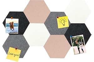 HULAVO Lot de 8 dalles hexagonales en feutre et liège, autocollantes, pour tableau d'affichage, bureau, école, maison, décoration murale, autocollants, mémos, photos(Camel et Gris)