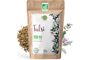 ORIGEENS TULSI BIO 100g | FEUILLES SECHEES DE BASILIC SACRE | The Tulsi Bio en vrac sans théine, Tisane anti-stress