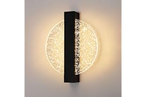 ‎DELIPOP DELIPOP Wandleuchte Innen Rund, 12W 1500LM LED Wandlampe Modern aus Acryl, Schwarz Wandbeleuchtung für Schlafzimmer Flur Wohnzimmer Korridor Treppe, 3000K Warmweiß