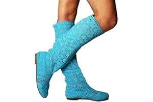 Osheoiso Femme Été Bottes Plate Creux Dentelle Chaussures Élégant Respirant Gladiateur Broderie Slip-on Chaussures Mode Engrener Haute Bottes