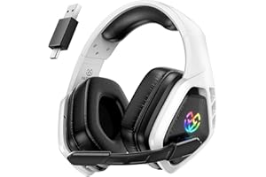 Tatybo Cuffie Gaming Wireless per Ps5 Ps4, Bluetooth Cuffie 2.4 GHz USB e Type-C con Microfono 7.1 Qualità Audio,Batteria 40Ore,Cuffie Pc per Mac Laptop Mobile Switch,Nero-Bianco