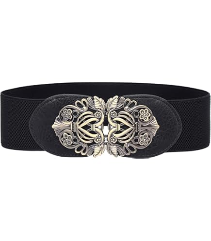 Chuangdi 4 Pieces Women Vintage Wide Waist Belt Black Belt For Dress Elastic Stretch Retro Waistband For Jeans Pants(Rustic Style) At Women's Clothing Store - View #7