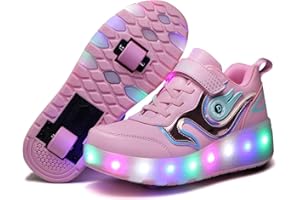KOWO Boys'LED Shoes with Wheels, Light up Trainers with Wheels, Girls LED Wheels Shoes Skates,Kids Roller Skate Trainers,USB Recharge Lightweight Outdoor Sports Cross Trainers Gymnastic Running Sneakers