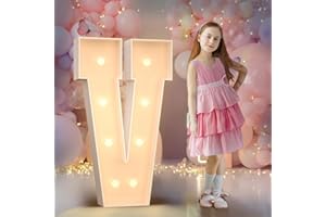 MIXIFOX 3FT Light Up Letters Birthday Decoration: Large Cardboard Letters V for Party, Marquee Letters for Graduation Decorations Baby Shower Wedding Decor, Mosaic Balloon Arch Stand Pre-cut DIY Number