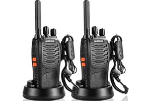 Suoyee BF-88X Professional Walkie Talkie,16 Channels Long Range Two-Way Radio with USB Charger, Earpieces, Ideal for Kids' Play and Adults' Work (Black, 1 Pair)