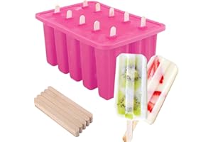 Nuovoware Ice Pop Molds, [Cavity of 10] Food Grade Silicone Frozen Ice Popsicle Makers with 100 Sticks, Kitchen Tools, Pink