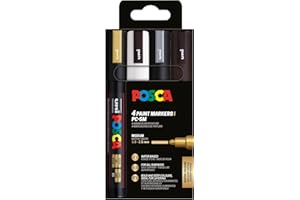 POSCA Mitsubishi Pencil - Pochette 4 Marqueurs PC5M - Pointe Moyenne - Peinture à Base d'Eau - Tout Support - Couleurs Festives