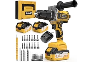 SundpeyPRO Perceuse Percussion Sans Fil 21V, 120Nm Max Brushless Visseuse Devisseuse Sans Fil, Perceuse-Visseuse avec 2 Batteries 4.0Ah, 20+3 RéGlages de Couple, 13mm Mandrin, 2 Vitesses, Led
