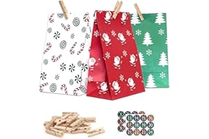 MIUTME Adventskalender zum Befüllen,2025 mit 24 Weihnachts-Papiertüten,Weihnachtskalender zum Befüllen mit Aufkleber und Holzklemme für Kinder und Erwachsene