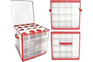 REDSTAR Box porta 64 ornamenti festivi – Contenitore con divisori per sfere natalizie – Organizer per decorazioni dell’albero – Custodia per addobbi di Natale – Scatola rigida per elementi decorativi