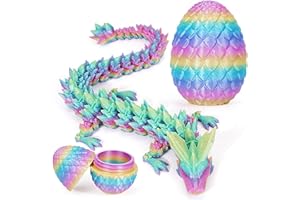 KUGGTY 3D Printed Dragon in Egg,8.5CM Mini Dragon Egg,Flexible Joints Home Decor Executive Desk Toys,Home Office Decor Executive Desk Toys for Autism/ADHD (Rainbow)