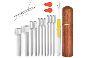 HOTUT 33 Piezas Agujas de Coser a Mano,5 Tamaños Agujas de Ojo Grande con Enhebrador,Abridor de Costuras,Surtido de Agujas para Bbordar,para Proyectos de Tejido a Mano,con Caja de Almacenaje
