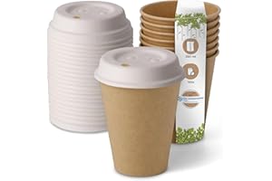 BIOZOYG Gobelets jetables biodégradables avec couvercle en carton I Gobelets en papier avec revêtement de peinture à base d'eau I 100 pièces café à emporter gobelets marrons non blanchi 250ml 10oz