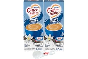 Nestle Coffee Mate - Crema de café líquida individual, vainilla francesa, caja de 50 unidades (paquete de 2) con cuchara de café By The Cup