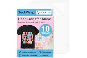 TECKWRAP Heat Transfer Mask for Heat Transfer Paper for T-Shirts 10PCS, A4 (210X297mm) Masking Film Clear Iron on Transfer Tape for HTV Printable Heat Transfer Vinyl, Heat Transfer Mask Sheets