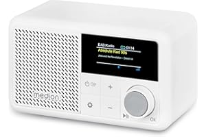 MEDION S66822 Mini radio DAB+ portatile con Bluetooth (batteria ricaricabile, display a colori oscurabile, antenna telescopica, sleep timer, sveglia, snooze, AUX, USB-C) bianco